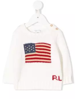 Ralph Lauren Kids вязаный джемпер с принтом, белый