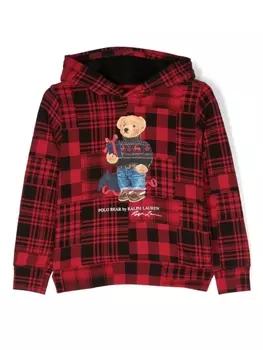 Ralph Lauren клетчатое худи с принтом Polo Bear, черный