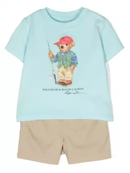 Ralph Lauren комплект из футболки и шортов с принтом Polo Bear, синий