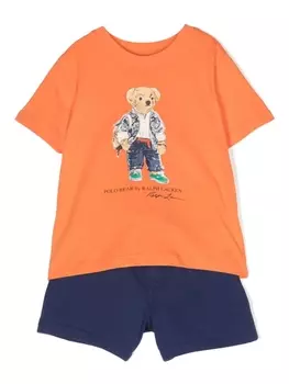 Ralph Lauren комплект из футболки и шортов с принтом Polo Bear, оранжевый