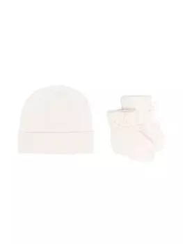 Ralph Lauren комплект из шапки бини и пинеток фактурной вязки, белый