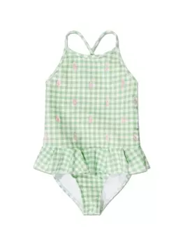 Ralph Lauren купальник в клетку гингем с оборками, зеленый