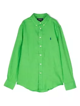 Ralph Lauren льняная рубашка с вышитым логотипом, зеленый