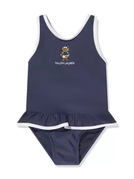 Ralph Lauren logo-embroidered ruffle swimsuit, синий