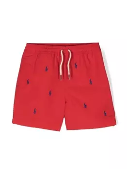 Ralph Lauren плавки-шорты с вышитым логотипом, красный