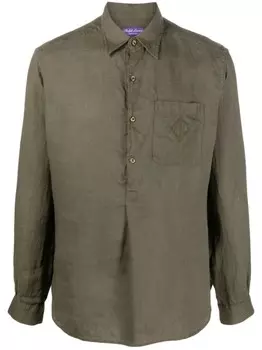 Ralph Lauren Purple Label льняная рубашка с вышитым логотипом, зеленый