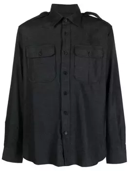Ralph Lauren Purple Label pointed-collar button-up cotton blend shirt, серый