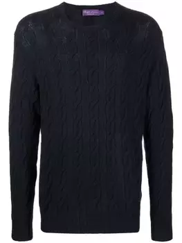Ralph Lauren Purple Label свитер фактурной вязки с круглым вырезом, синий