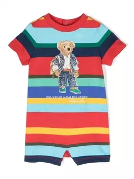 Ralph Lauren ромпер в полоску с принтом Polo Bear, синий
