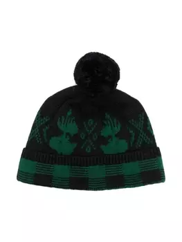 Ralph Lauren шапка бини с помпоном и узором фэр-айл, зеленый