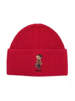 Ralph Lauren шапка бини с вышивкой Polo Bear, красный