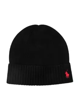 Ralph Lauren шерстяная шапка бини с вышитым логотипом, черный