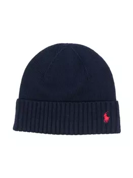 Ralph Lauren шерстяная шапка бини с вышитым логотипом, синий
