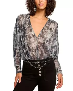 Ramy Brook Боди с длинными рукавами и принтом Margot, серый