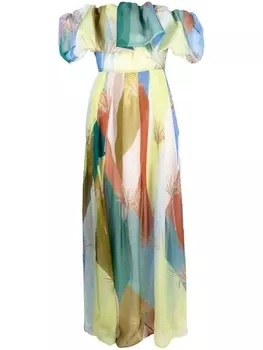 Raquel Diniz платье с открытыми плечами и объемным воротником, зеленый