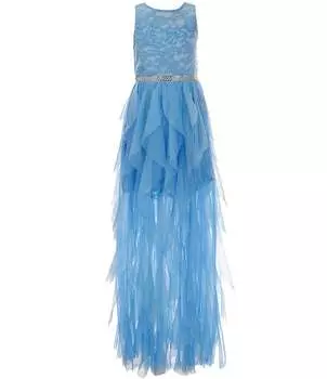 Rare Editions Бальное платье с иллюзорным лифом и каскадным шифоновым платьем для больших девочек 7–16 лет, синий