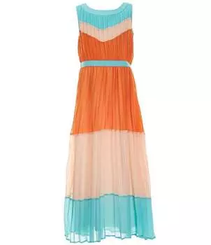 Rare Editions Длинное шифоновое платье без рукавов с цветными блоками для больших девочек 7–16 лет, оранжевый