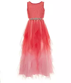 Rare Editions Для больших девочек 7–16 лет лиф без рукавов из сетки с блестящими акцентами/двухцветное бальное платье с каскадной юбкой и рюшами, розовый