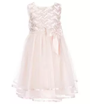 Rare Editions Платье-юбка из тюля без рукавов с жемчужной корзиной для маленьких девочек 2T-6X, двухъярусное платье с ленточной отделкой, розовый