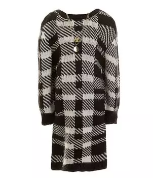 Rare Editions Трикотажное платье-футляр в клетку-свитер в клетку для больших девочек 7–16 лет с длинными рукавами, черный