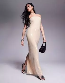 Rare London - Макси-платье без бретелек с пайетками в сливочно-кремовом цвете