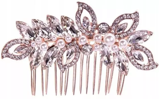 Расческа для украшения волос из розового золота с жемчугом в стиле бохо Edibazzar