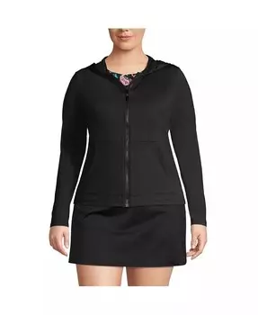 Рашгард больших размеров с капюшоном, молнией и длинными рукавами, защита от опрокидывания UPF 50 Lands' End, черный