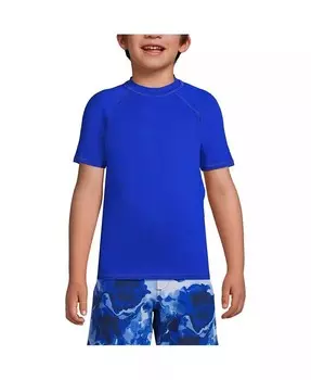 Рашгард с короткими рукавами и круглым вырезом для мальчиков, устойчивый к хлору UPF 50 Lands' End, синий