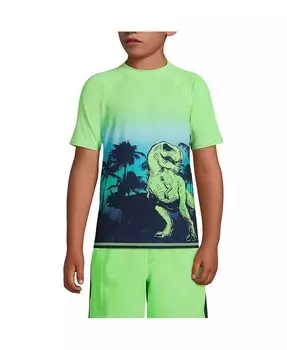 Рашгард с короткими рукавами и круглым вырезом для больших мальчиков Husky, устойчивый к хлору, UPF 50 Lands' End, синий