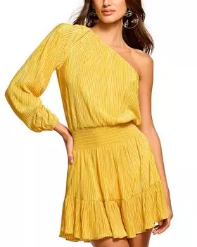 Раши Плиссе Асимметричное Мини-платье Ramy Brook, желтый