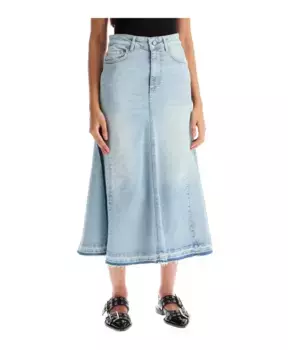 Расклешенная джинсовая юбка с боковыми вставками Ganni, синий