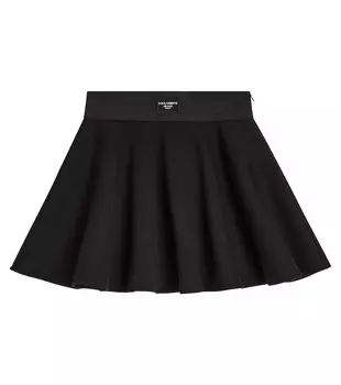 Расклешенная хлопковая юбка со складками Dolce&Gabbana Kids, черный