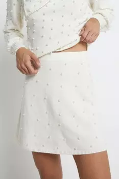 Расклешенная мини юбка с жемчужными вставками River Island, бежевый