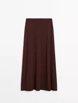 Расклешенная трикотажная юбка в тон Massimo Dutti, бордовый