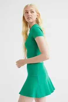 Расклешенная юбка из хлопкового трикотажа H&amp;M, зеленый