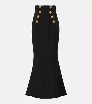 Расклешенная юбка макси из натуральной шерсти с высокой посадкой BALMAIN, черный