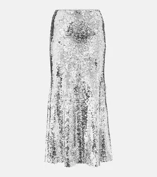 Расклешенная юбка макси с пайетками Self-Portrait, серебро
