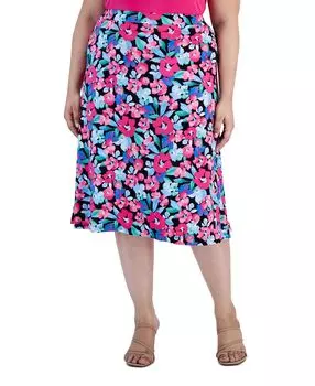 Расклешенная юбка миди без застежек с цветочным принтом больших размеров Kasper, мульти