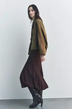 Расклешенная юбка миди ZARA, темно-коричневый