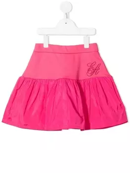 Расклешенная юбка мини с вышитым логотипом Emporio Armani Kids, розовый