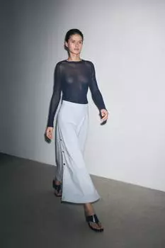 Расклешенная юбка на пуговицах ZARA, светло-синий