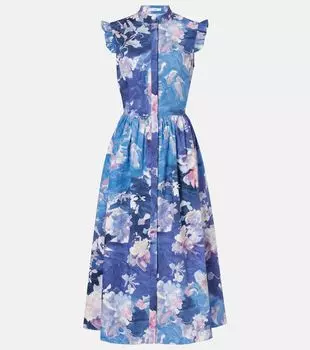 Расклешенное цветочное миди-платье Erdem, Artist Garden Pale Cobalt