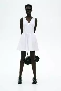 Расклешенное хлопковое платье H&M, белый