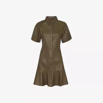 Расклешенное кожаное платье мини на пуговицах Whistles, зеленый