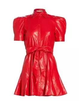 Расклешенное мини-платье Lurlene из искусственной кожи Alice + Olivia, цвет bright ruby