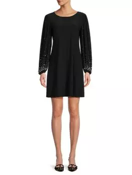 Расклешенное мини-платье с пышными рукавами и бисером Tash+Sophie, цвет Black Silver