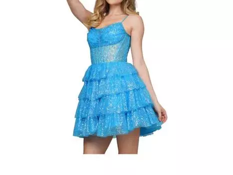 Расклешенное мини-платье синего цвета COLORS DRESS