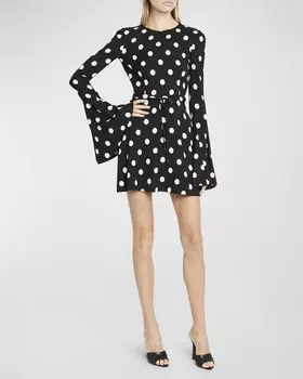 Расклешенное мини-платье в горошек Saint Laurent