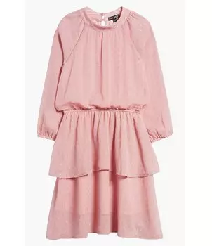 Расклешенное переливающееся платье Ava & Yelly для больших девочек 7–16 лет с длинными рукавами, розовый