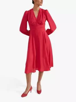 Расклешенное платье адрианны с пышными рукавами Hobbs, цвет Rouge Pink